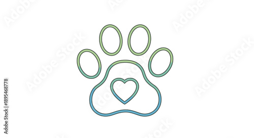 Stylized animal paw print with heart symbol inside.