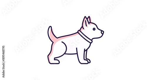 Simple line art illustration of a dog with a collar standing.