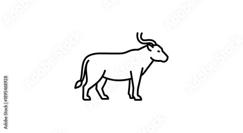 Simple black line drawing of a bull or cow with horns.