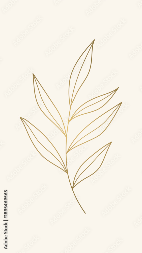 Fototapeta premium Elegant minimalist gold botanical leaf branch line art vector style for wedding print template and wall decor.