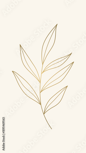 Elegant minimalist gold botanical leaf branch line art vector style for wedding print template and wall decor.