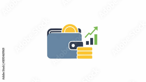 Blue wallet with gold coins money.