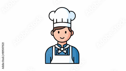 Cartoon chef in white hat.