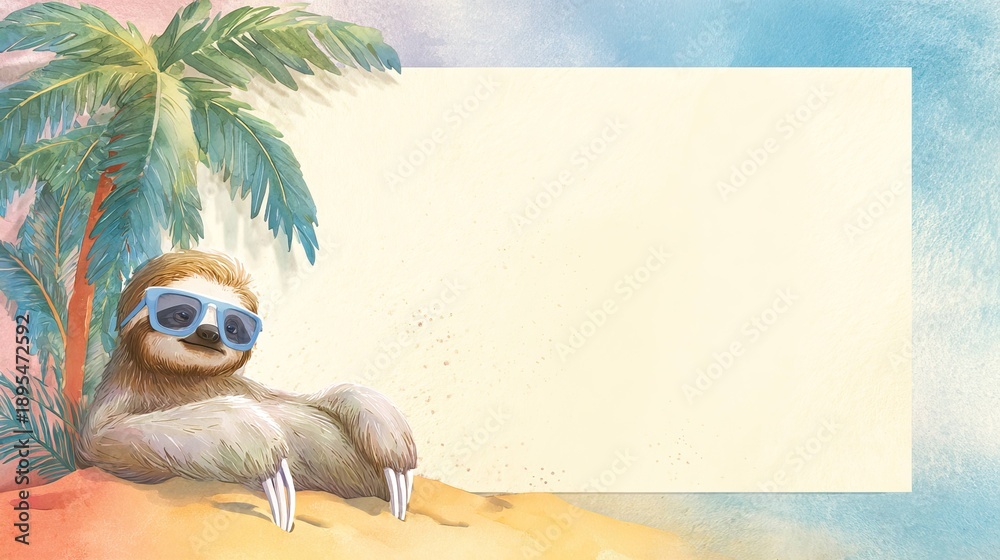 Obraz premium Sloth in Hawaiian Attire wearing sunglasses relaxing