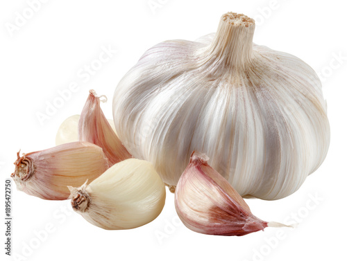 A close-up shot of a garlic bulb and cloves, perfect for culinary and health-related projects Isolated Transparent Background, PNG