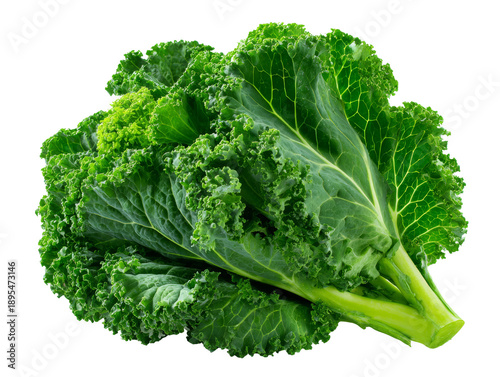 A close-up shot of fresh green kale leaves Isolated Transparent Background, PNG
