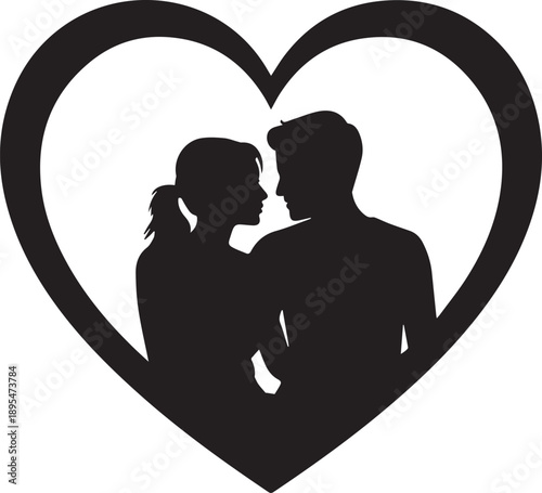 Couple Embracing Silhouetted Against Heart Shape Close Up View