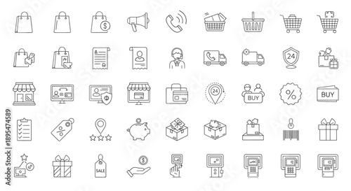 Online Shopping & Retail Line Icons Set – E-Commerce, Cart, Checkout, Delivery & Customer Service Symbols
