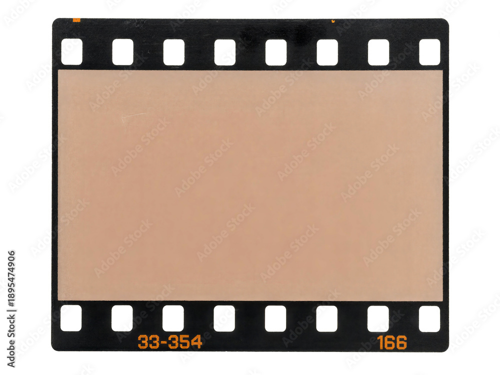Fototapeta premium Blank 35mm film frame with black film border and perforations, featuring a soft beige gradient background.