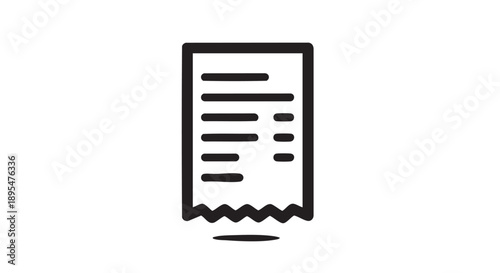 A black and white illustration of a receipt document on a clean background viewed from directly above for financial or transactional purposes