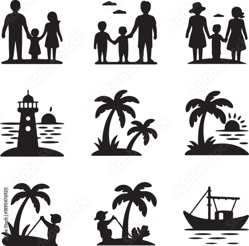 Tropical Beach Family Vacation Silhouettes