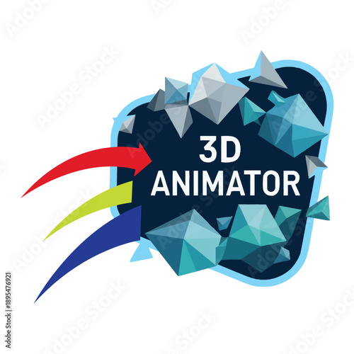 Professional 3D animator logo template with dynamic colorful arrows