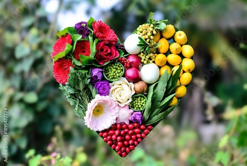 Colorful heart-shaped flower arrangement