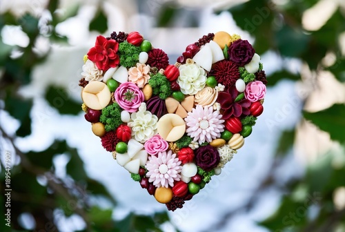 Colorful heart-shaped flower arrangement