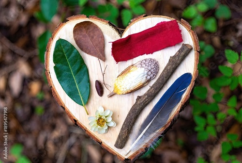 Natural elements in heart-shaped frame