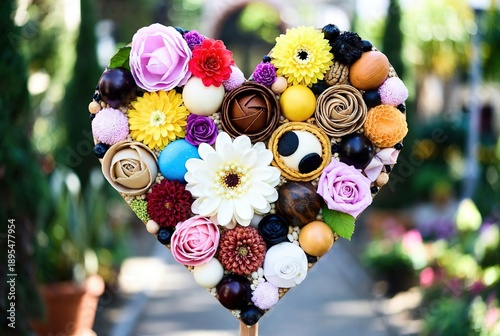 Colorful flower heart in garden