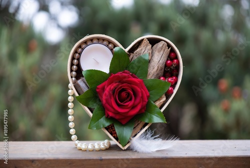 Heart-shaped candle holder with rose