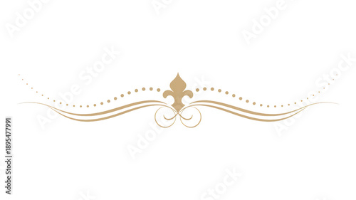 Elegant golden decorative divider with a fleur de lis and swirling flourishes on a solid black background a classic ornate design