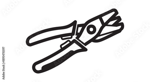 Line art illustration of pliers, a handheld gripping tool, isolated on a clean background from a straightforward viewpoint.