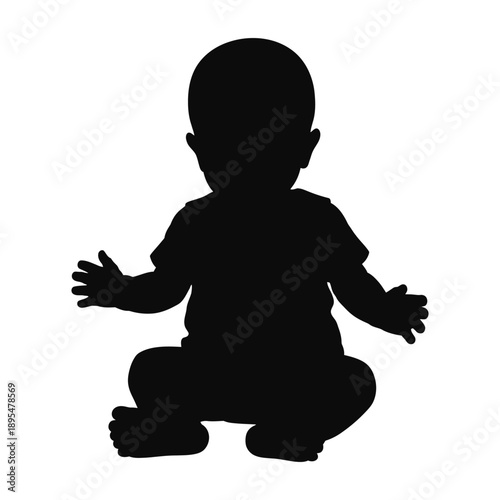 Baby girl standing silhouette vector illustration shadow outline