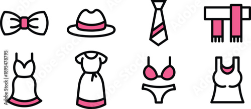 Scarf, dress, underwear, tie, hat, bowtie Icon Set Vector Symbols for Mobile and Web Apps