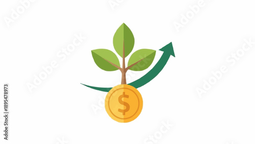 Golden coin with growing plant.