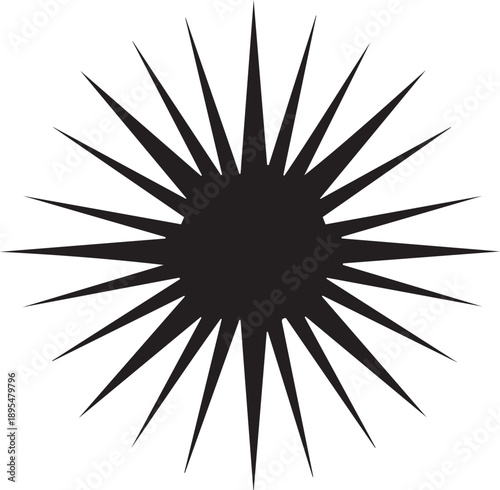 Black silhouette of sharp spiky starburst shape isolated on transparent background vector