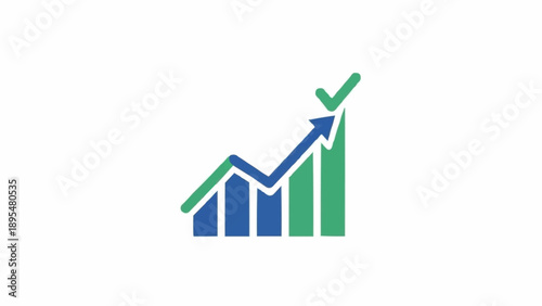 Green checkmark on growing graph chart.