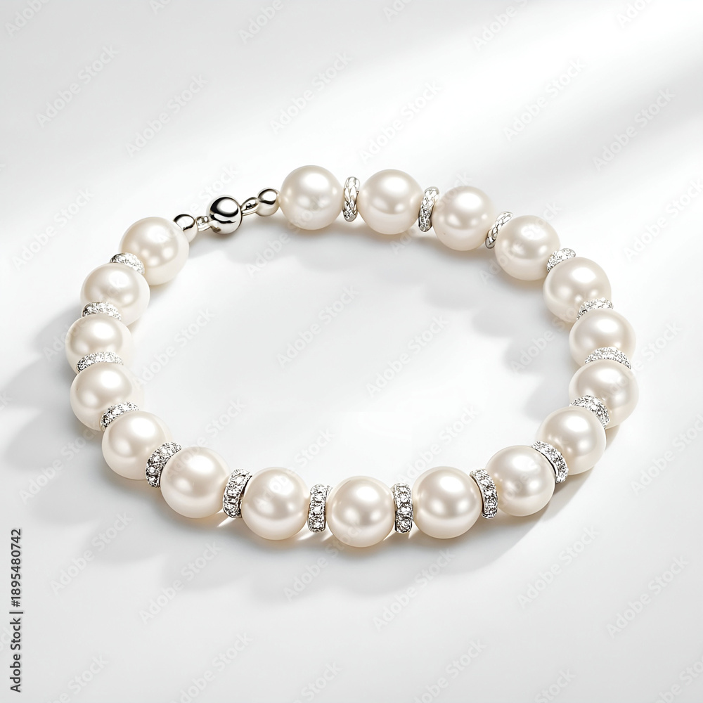 Obraz premium Elegant pearl bracelet featuring perfectly round white pearls.