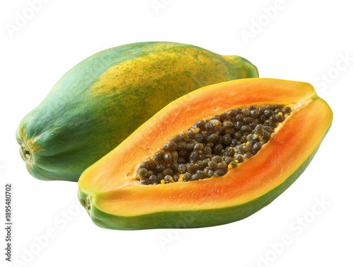 A fresh papaya with vibrant colors, showcasing its delicious interior Isolated Transparent Background, PNG