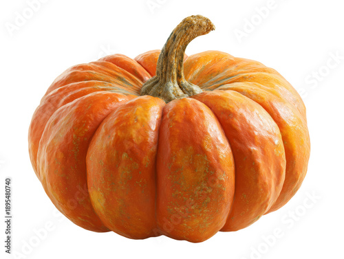 A single, vibrant pumpkin with a textured surface, ready for the harvest season. It has a sturdy stem Isolated Transparent Background, PNG