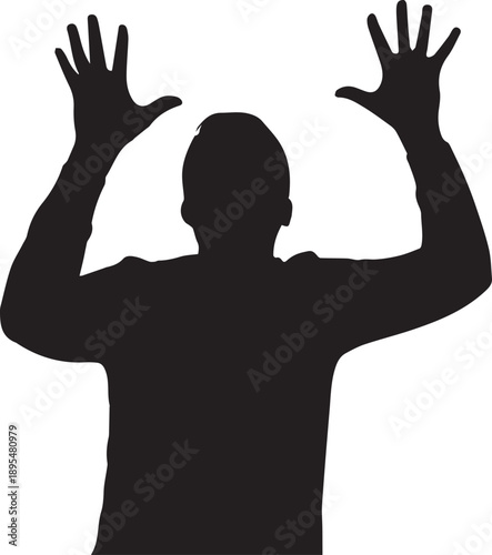Man silhouette with arms raised up vector illustration on transparent background expressing surrender