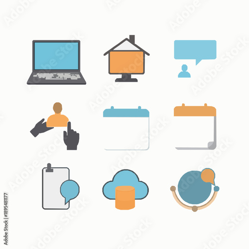 Freelance and remote work vector icon set isolated on white background