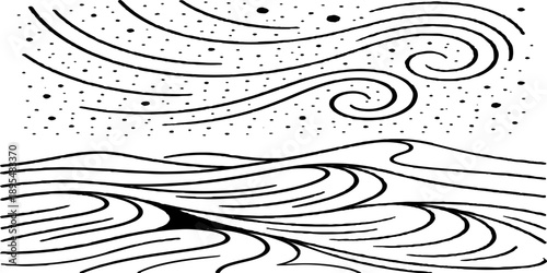 Abstract black and white floral background featuring clear water ripples and macro droplets on a liquid surface with fresh nature reflections