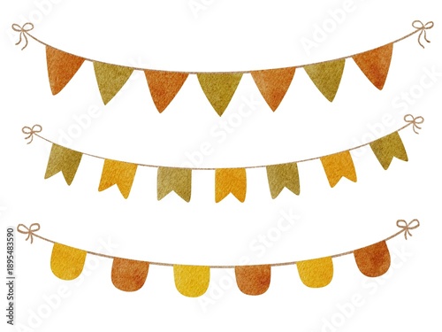 Autumn-themed decorative banners with triangular and semi-circular shapes in warm colors