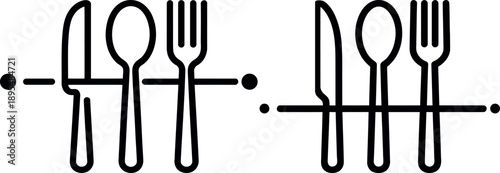 Simple Line Art Icons Representing Dining Utensils Isolated on a Transparent Background