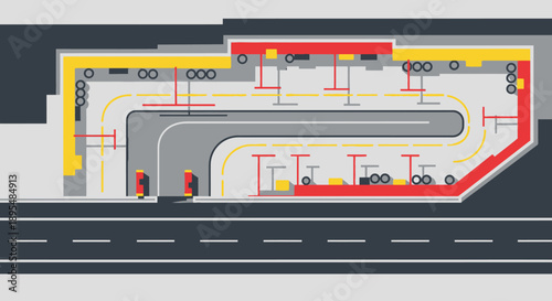 Cross-section illustration of an underground subway station with multiple tracks, platforms, and access corridors.