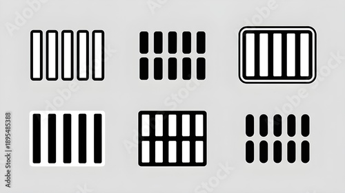 Minimal Barcode and Data Line Icon Set in Black and White – Scannable Code Symbols for Product Identification, Inventory, and Digital Systems