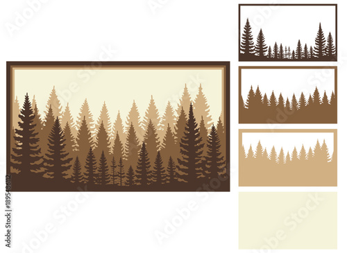 Multilayer Forest, Pine Trees, Hand Drawn Vector Illustration