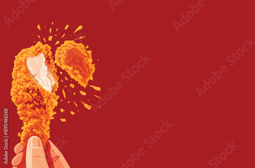 Two pieces of crispy fried chicken legs placed on a red background.