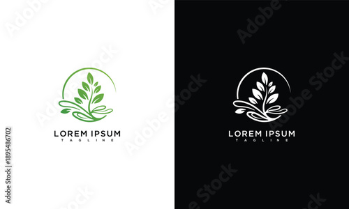 Green Leaf Logo Design Nature Organic Growth Health Wellness Beauty.