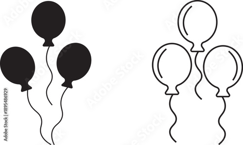Simple black line art and solid balloons illustration icon set