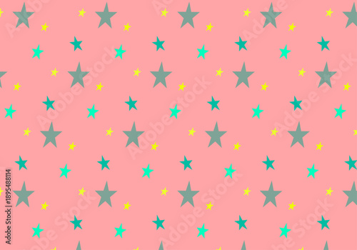 Soft Pink, Teal & Gray Yellow Star Seamless Galaxy Pattern
