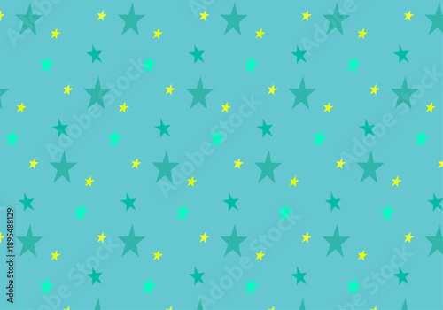 Teal, Blue & Yellow Star Seamless Galaxy Fun Pattern