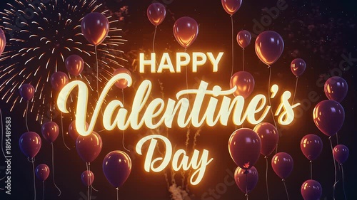 Luxury Happy Valentine’s Day Golden Script with Sparkling Lights, Elegant Romantic Celebration Animation