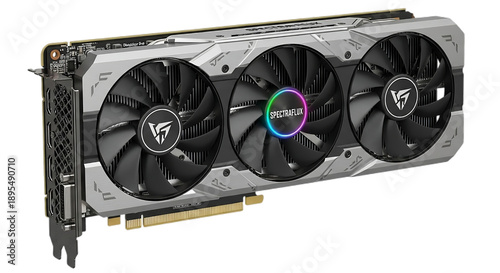 PC gaming graphics display card isolated on transparent background