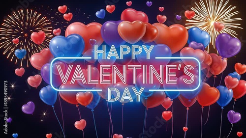 Happy Valentine’s Day Balloon Hearts Floating Animation, Cute Romantic Love Celebration Background Video