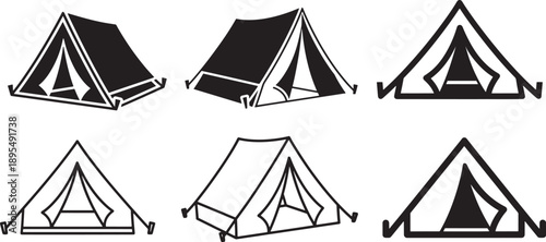 Tent Icons, Camping Shelter Silhouettes, Travel and Nature Gear, Outdoor Adventure Symbols