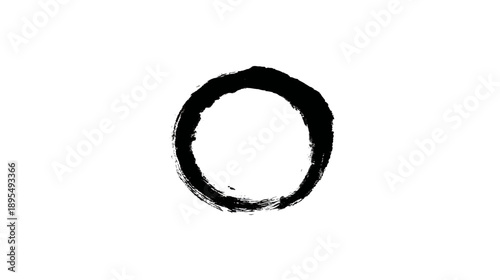 Hand drawn black brush stroke circle illustration. Imperfect Enso symbol, minimalist design, Zen art, meditation concept on white.