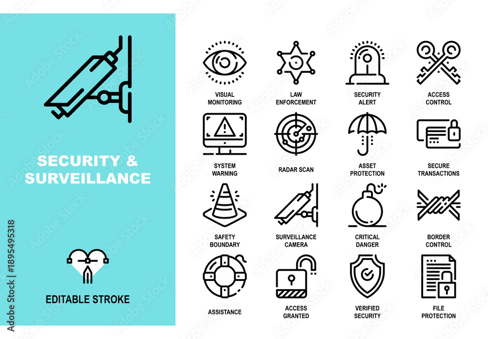 Security Distance Icon Vector set of security and surveillance line icons. Pixel perfect 48X48 ...